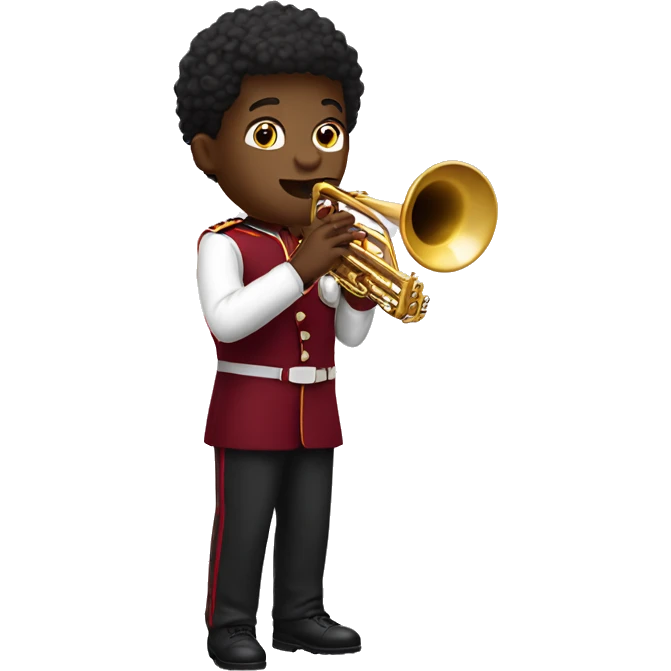 black boy playing trumpet wearing maroon uniform emoji