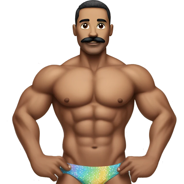 Muscular gay man with mustache bikini realistic emoji