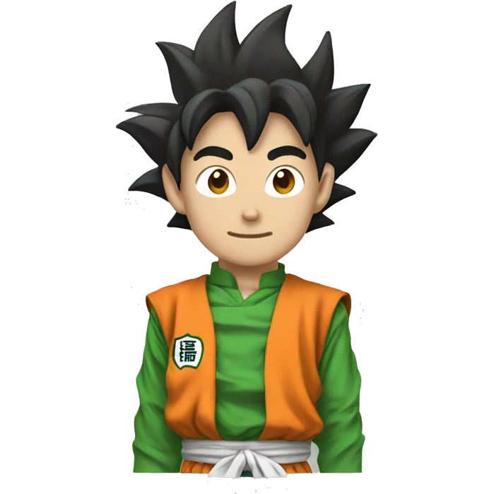 goku wearing a shirt with white and green vertical stripes and a triangular badge emoji