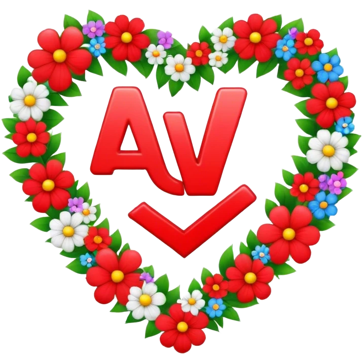 a red heart write capital A and the heart throw a lots of colored flower from its center emoji
