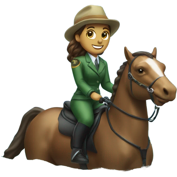 A pickle dentist riding a horse with a coffee in her hand looking at sea otters emoji