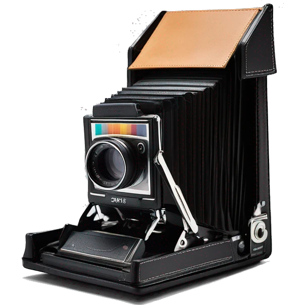 Sx-70 foldable polaroid Metal frame, the front panel with the lens is tilted forward and above the film output module. The top is a two-fold panel, the front is a raised viewfinder, the metal frame and leather cover the main body emoji