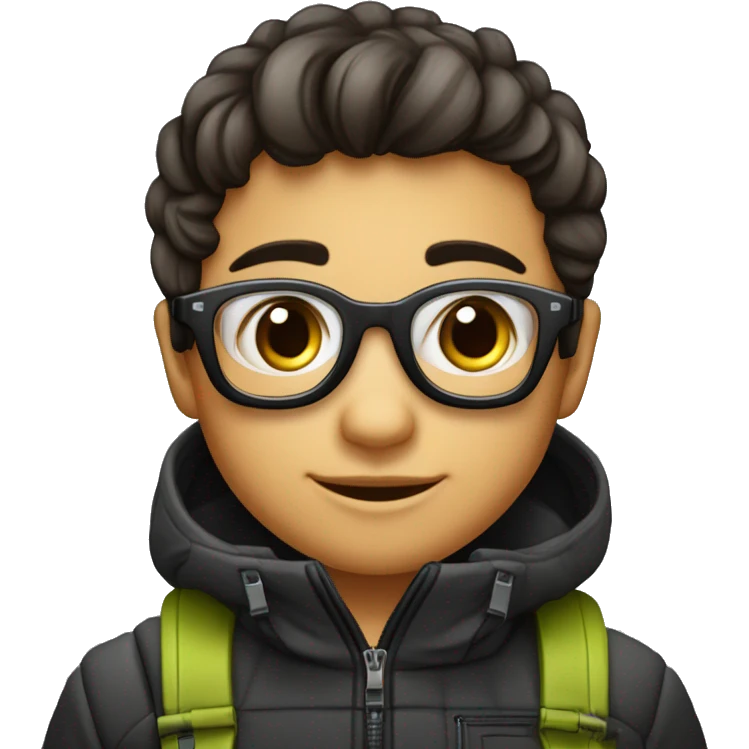Niño 6 años corte pelo roquero largo por debajo de los hombros y degradado en los lados en un lado dos rayas y flequillo recto. Con gafas de ski y ojos negros emoji