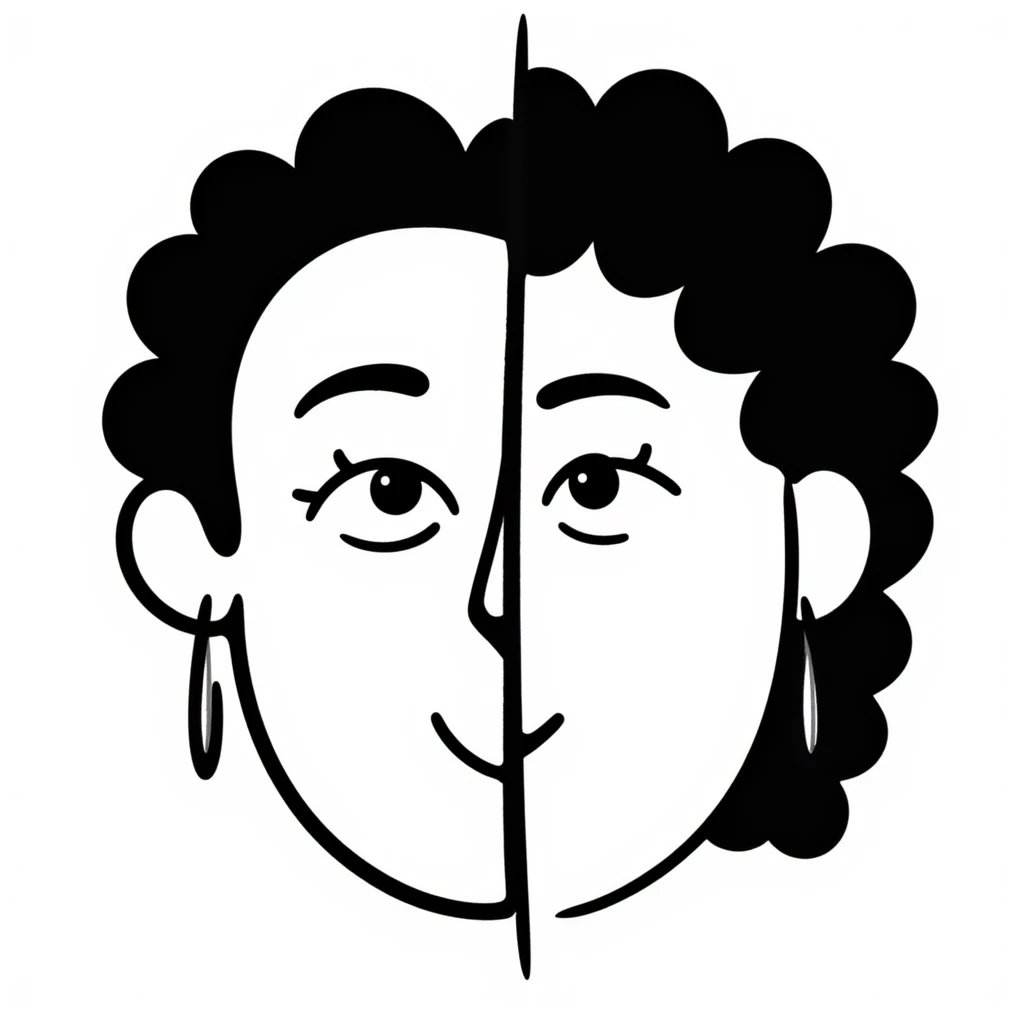 face split into two halves, one half realistic, other half art style emoji