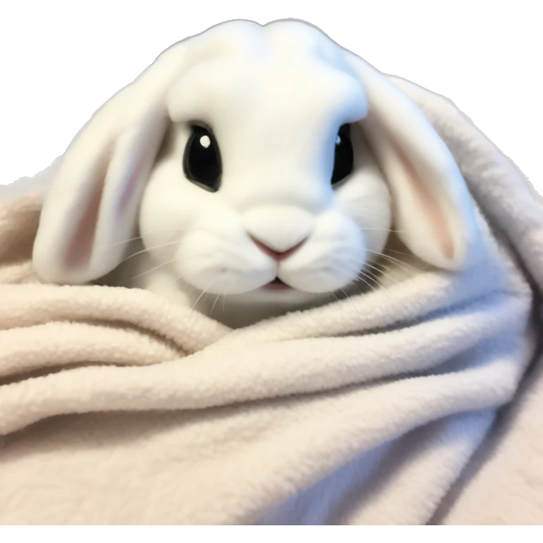 Mini lop white bunny covered in cozy blanket emoji