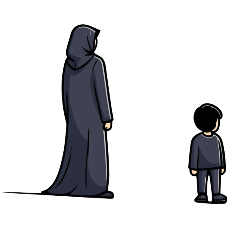 shadowy figure behind a small person emoji
