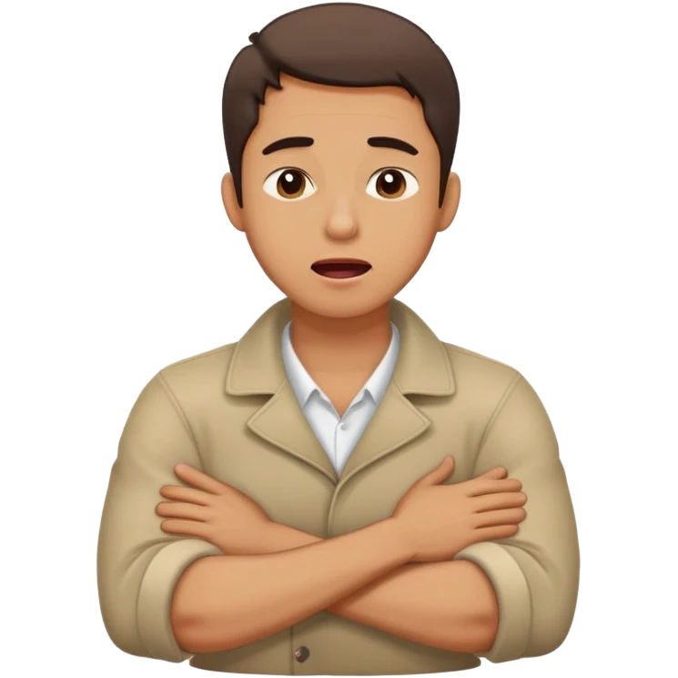 guy crossing arms holding neck sticking tongue out and eyes closed ￼ emoji