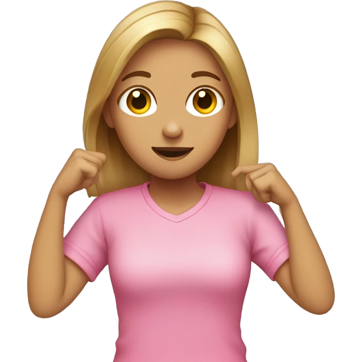 Girl with light brown hair and pink shirt dabbing emoji