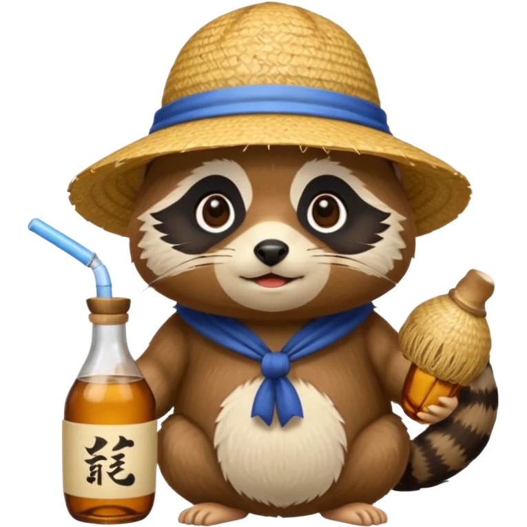 tanuki with straw hat and sake bottle emoji