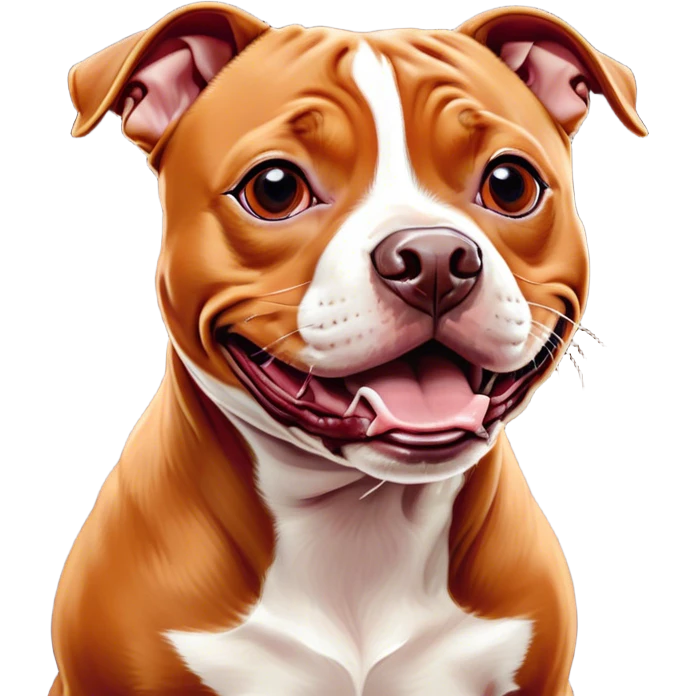 Cinematic Comical Red/Fawn Staffordshire Bull Terrier Portrait Emoji, Head tilted dramatically with an exaggeratedly amused expression, featuring a striking red/fawn Fur with bold white accents, wide, expressive dark eyes filled with playful disbelief, Simplified yet hilariously expressive features, highly detailed, glowing with a slightly sassy glow, high shine, dramatic yet playful, stylized with an air of cheeky mischief, bright and endearing, soft glowing outline, capturing the essence of a spirited and over-the-top guardian, so meme-worthy it feels like it could side-eye its way into internet fame instantly! emoji