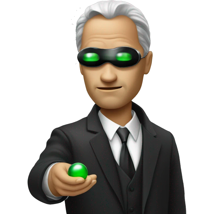 NEO,-the-matrix,-holding-red-pill,-one-glass-eye-has-green emoji