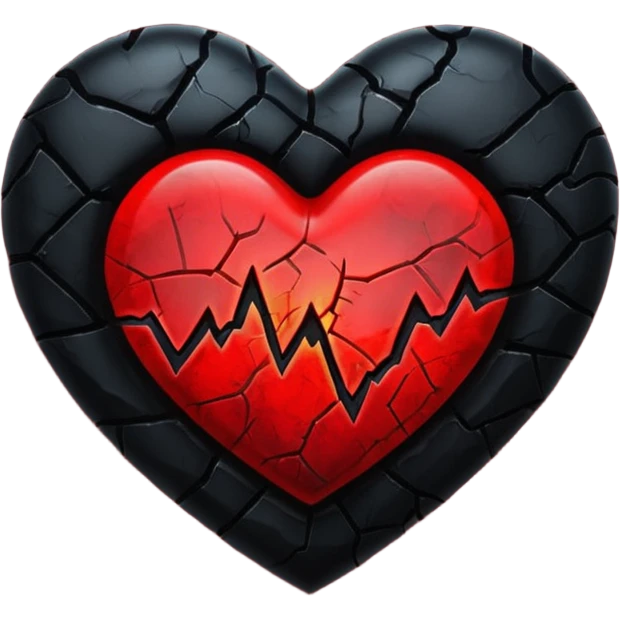 iOS style emoji, dark fantasy heart, black cracked heart, red inner glow, glossy emoji