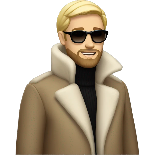 Blond man with beard wearing a long mink coat, sunglasses, and a high neck turtleneck emoji