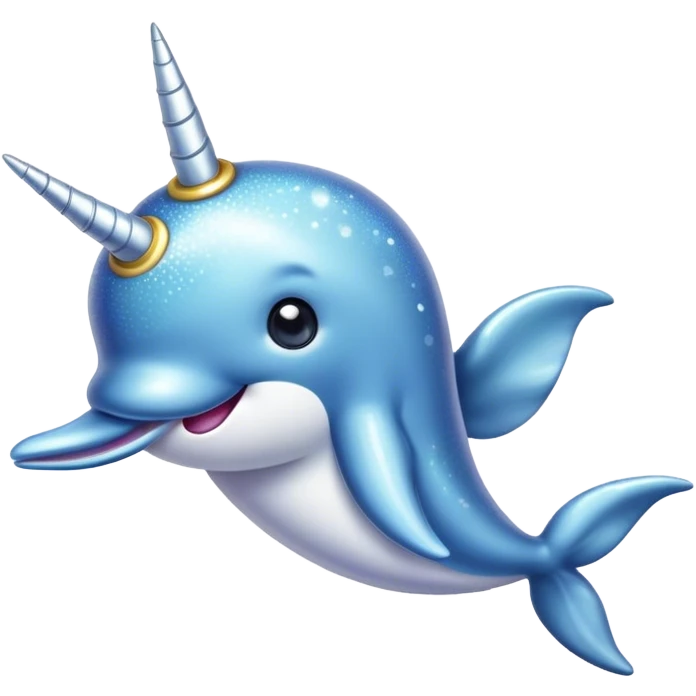 Cinematic Cute Narwhal Portrait Emoji, Head tilted playfully and inquisitively, with a glossy, shimmering body highlighted by its iconic tusk and sparkling eyes filled with wonder, Simplified yet irresistibly adorable features, highly detailed, glowing with a warm, friendly glow, high shine, affectionate and lively, stylized with a touch of whimsical charm, bright and endearing, soft glowing outline, capturing the essence of a mischievous marine marvel that feels like it could frolic out of the screen into your heart! emoji