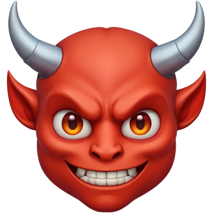 Demon cartoon emoji character, head and shoulders portrait (chest-up crop), centered face, confident and edgy expression, sharp eyes, subtle smirk, small curved horns, clean stylized face, not cute, not scary, modern emoji-style illustration, bold colors, smooth shading, high readability emoji