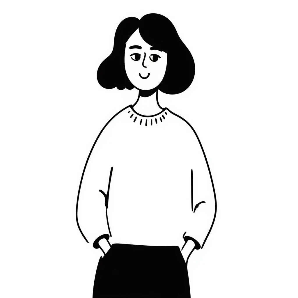 hand drawn doodle of a woman with a real, unfiltered look emoji