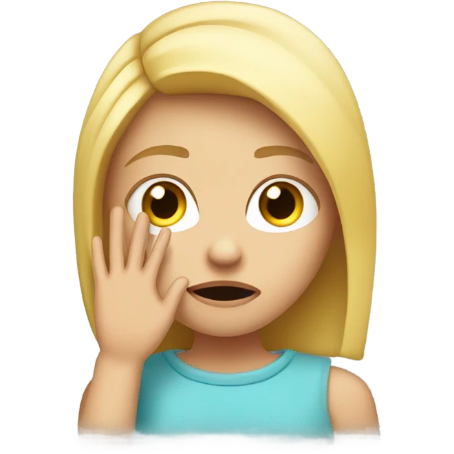 Blond girl covering her eye with hand looking shocked emoji