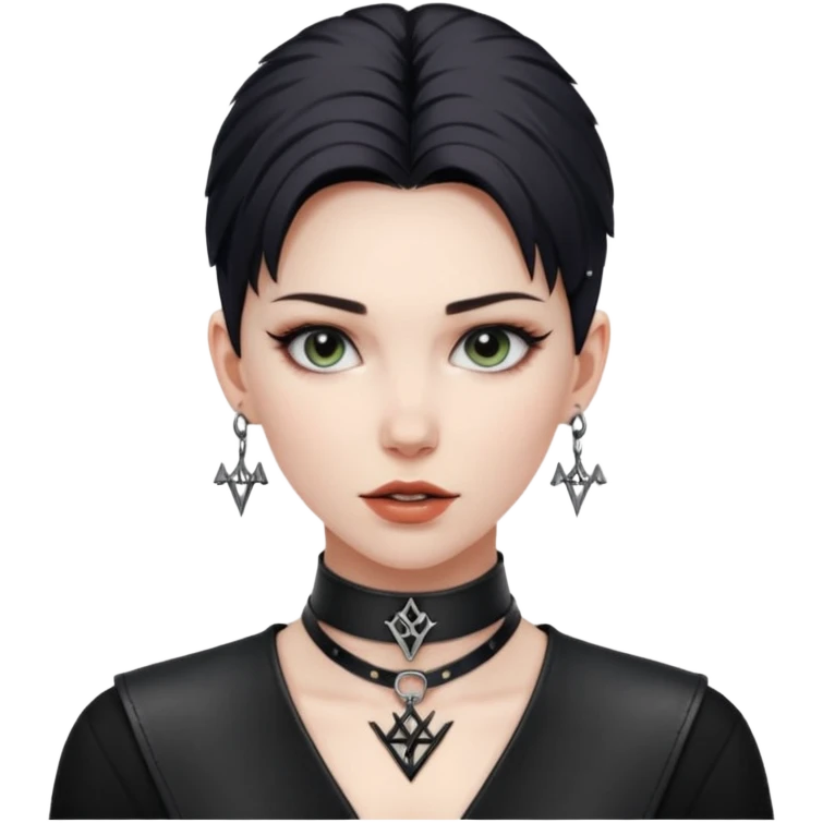 Leather choker with sigil around woman’s neck, pulse visible, dominance tone emoji