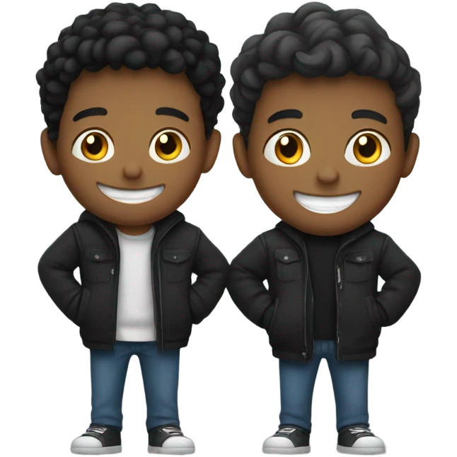 two boys smiling in jackets but they’re black emoji