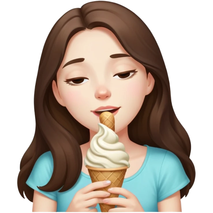 beautiful pale brunette girl with long hair enjoying an ice cream eyes closed emoji