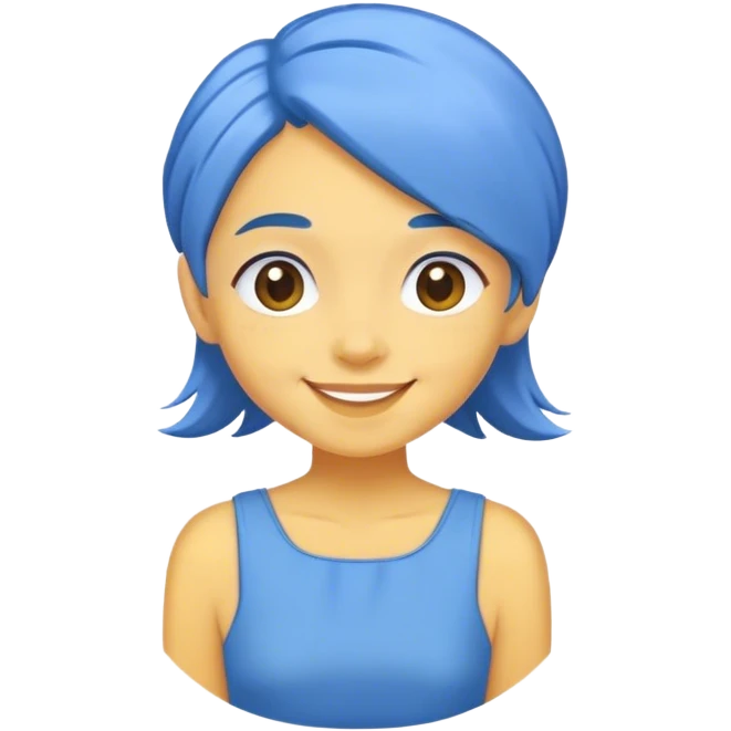 small yellow lady with blue hair and blue dress happy smiling emoji