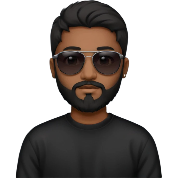 Indian man with  black mullet  and beard and black sunglasses and black jumper emoji