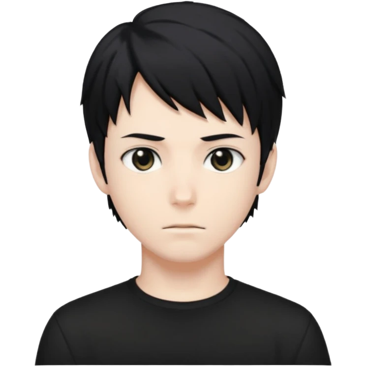 White male, black anime hair, black hunter eyes, black shirt emoji