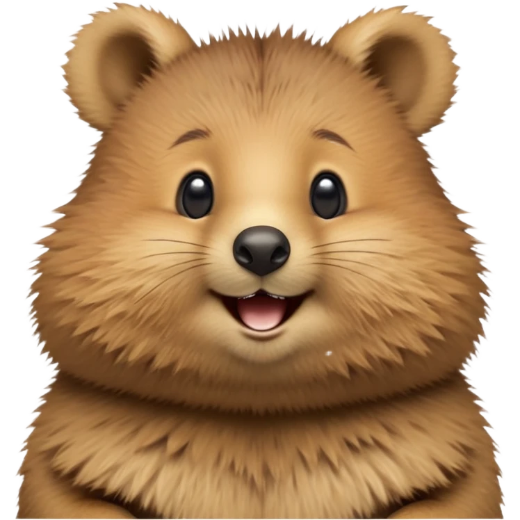 cinematic-quokka-realistic-emoj,-small-round-frame-balanced-on-tiny-strong-hind-legs,giant-fluffy-cheeks-large-smile-fluffy-brown-fur-radiating-a-warm-softness,-big-round-eyes-filled-with-joy, realistic emoji emoji