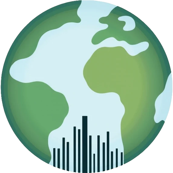 Minimalist circular logo with a stylized barcode morphing into a globe, representing ethical consumer choices and transparency. Clean greens and blues with neutral tones. Professional tech-forward design. emoji