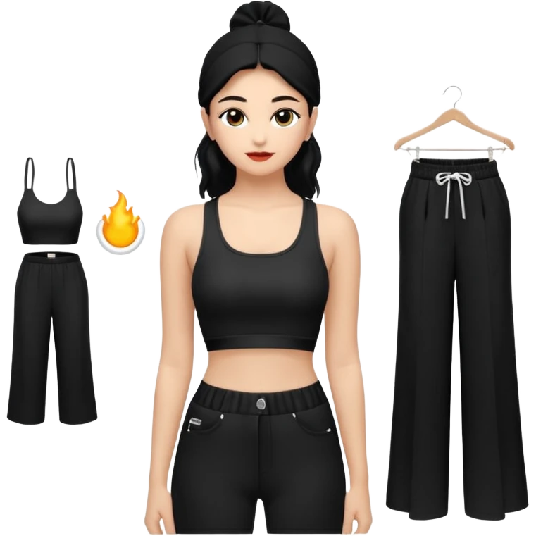 Siyah uzun saçlı siyah ceket  polar ceket ceket gevşek biraz omzundan çıkıyormuş gibi ve bugday ten rengi soltaraftaki omzundan çıkık sadece içinde de siyah crop var crop açık esmer esmer emoji