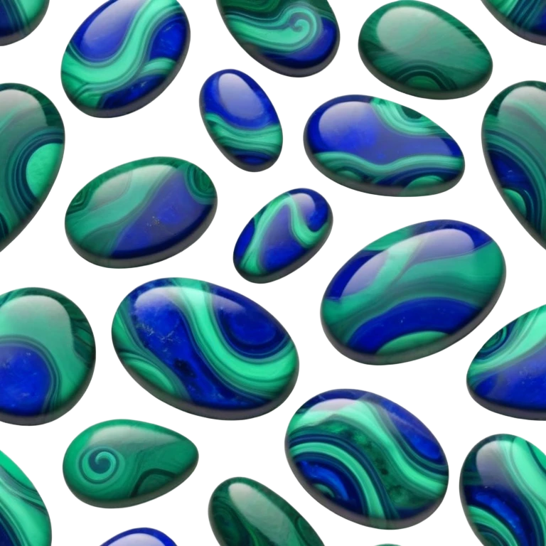 Smooth polished cabochon of azurite-malachite with deep blue and emerald green swirls emoji