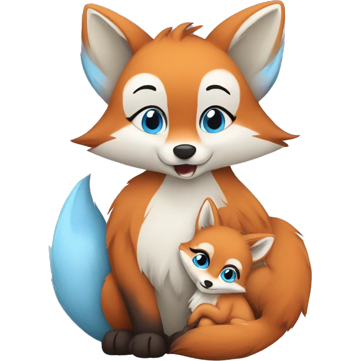 Cute Mom Fox whit baby blue fox emoji
