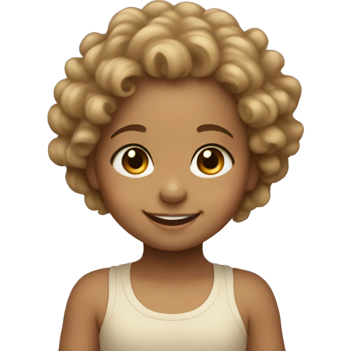 smiling baby girl with light tan skin that has tight curly hair emoji