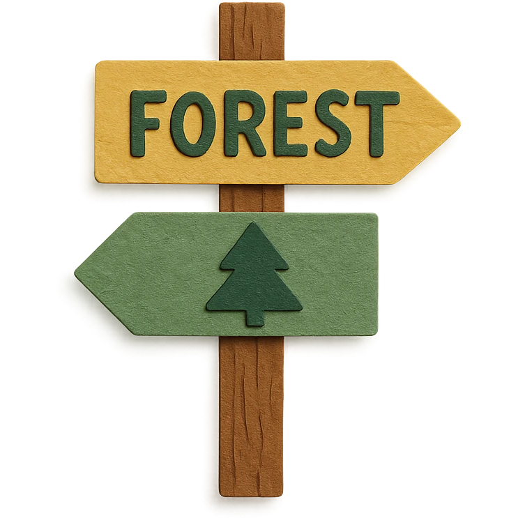 tiny wooden signpost with forest directions, paper craft style illustration emoji