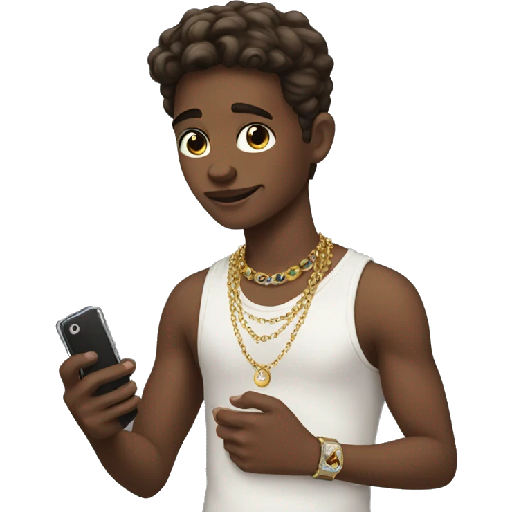 boy with phone and jewelry same but brunette emoji