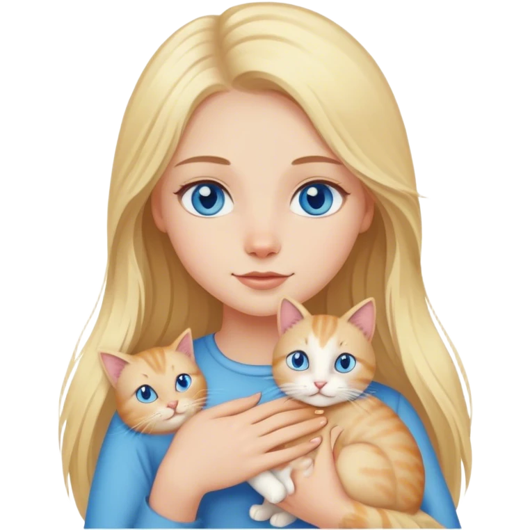 blond girl with long hair and blue eyes and a cat in her arms emoji