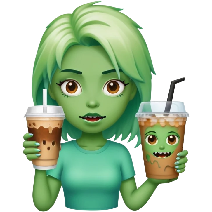 Girl monster with iced coffee emoji