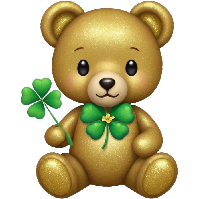 Glitter Teddy with four-leaf clover emoji