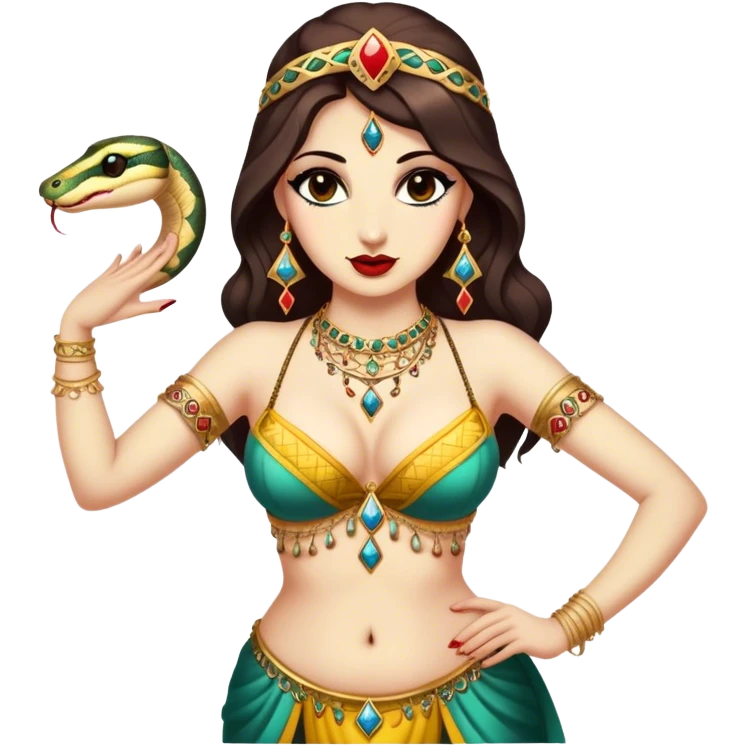 Vintage circus belly dancer with snake over her shoulders emoji