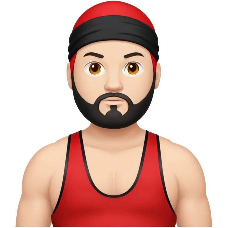 White skin fat guy with black durag and black beard in a red and black wrestling singlet emoji