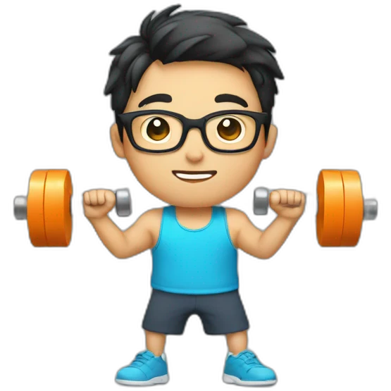 asian boy in specs with one dumbbell emoji