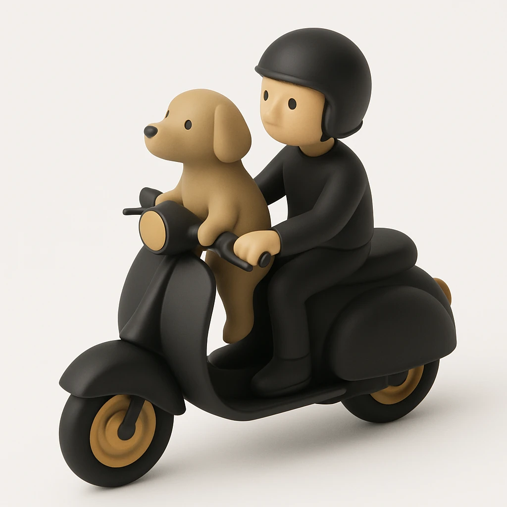 man and his pet dog riding a vespa emoji