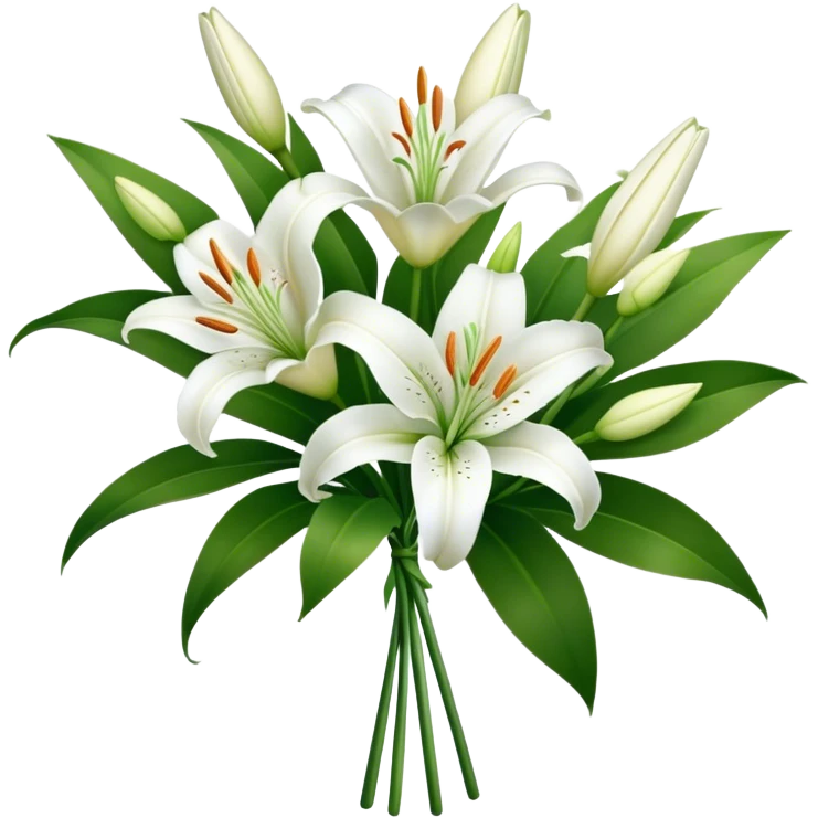 bouquet White Lily, luxuriant, stem, leaf, bud emoji