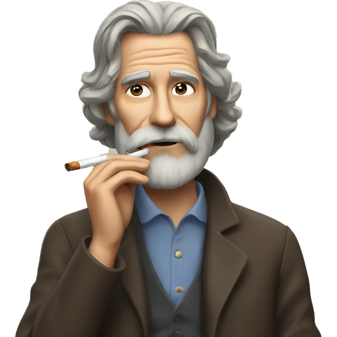 Brown haired older man with longer hair and beard smoking cigarette emoji