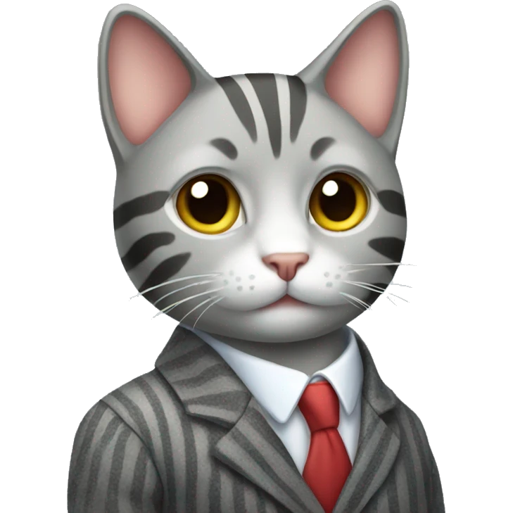 Grey striped cat with suit emoji