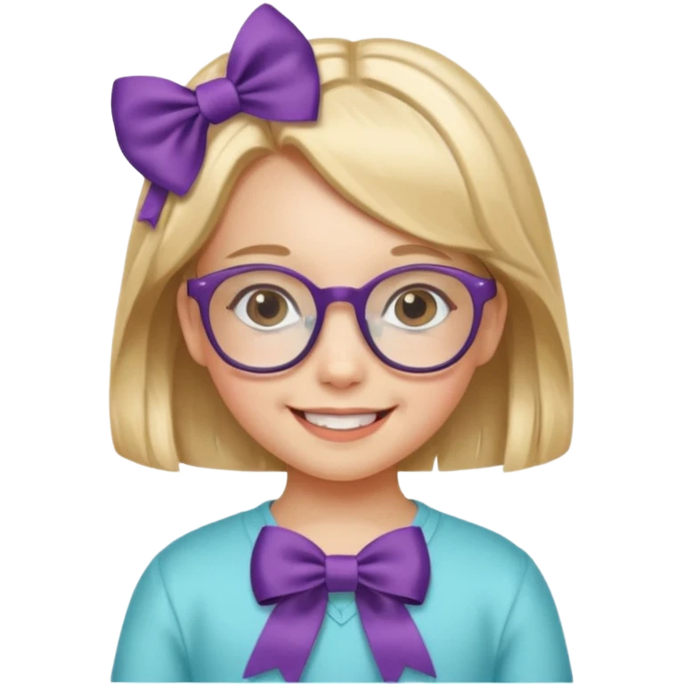 little girl with ribbon hairclip, wearing glasses emoji