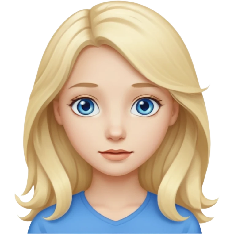 A pale girl with blue eyes and blonde and long slightly wavy hair  emoji