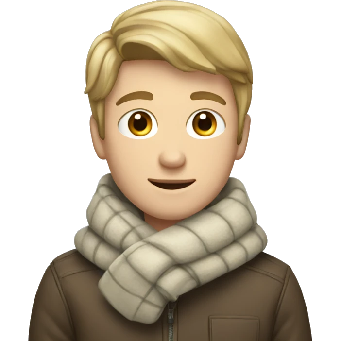 white young man with a warm jacket and scarf emoji