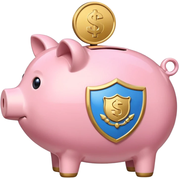 A clean and simple emoji-style icon: A stylized piggy bank with a coin dropping into it from above. Next to the piggy bank, a small shield symbolizing security and protection. Minimal details, rounded shapes, bright flat colors, consistent with standard emoji design. emoji
