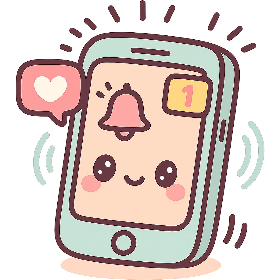 Remove the background so the busy cellphone is on a transparent background, keep the kawaii chibi anime style with flat pastel colors, thick outlines, and simple cute features. emoji